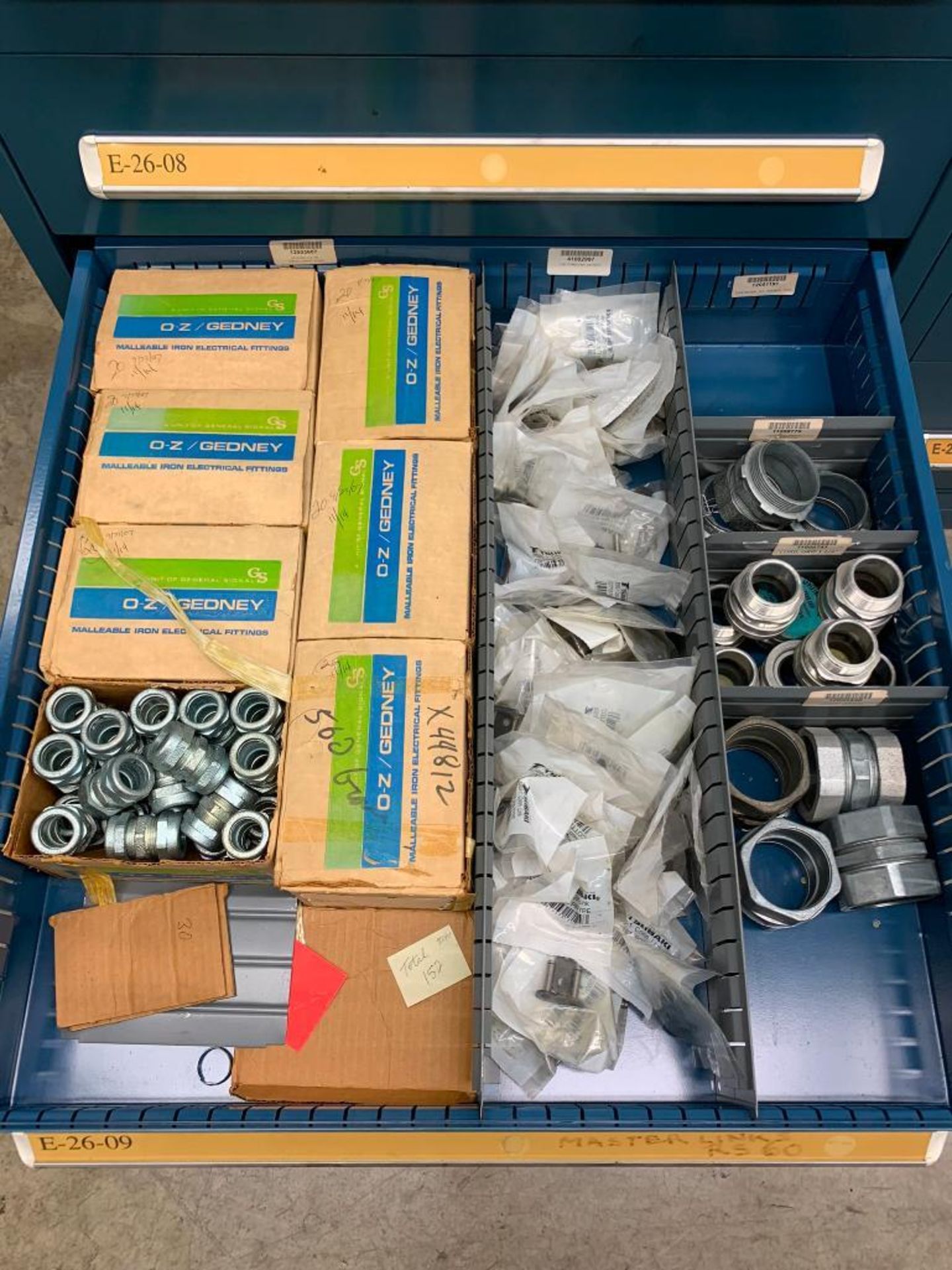 Vidmar 10-Drawer Cabinet w/ Clamps, Chain Links, Snap-In Blanks, Conduit Connectors, Couplings - Image 12 of 14