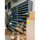 (3x) Bays of Clip Style Shelving, 99" X 36" X 12", w/ Content & 2-Door Cabinet