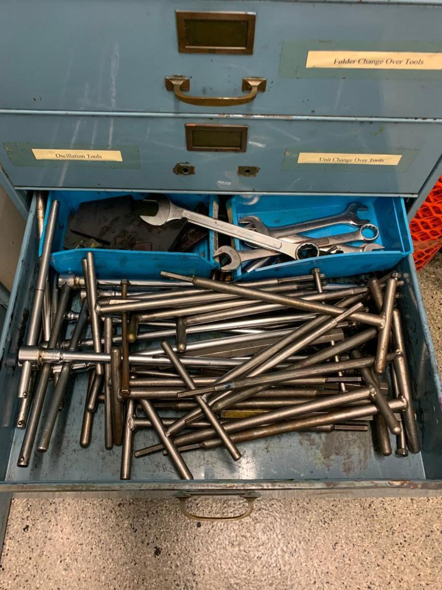 7-Drawer Cabinet w/ Assorted Tools, Spare Parts, & Steel Frame Table - Image 5 of 7