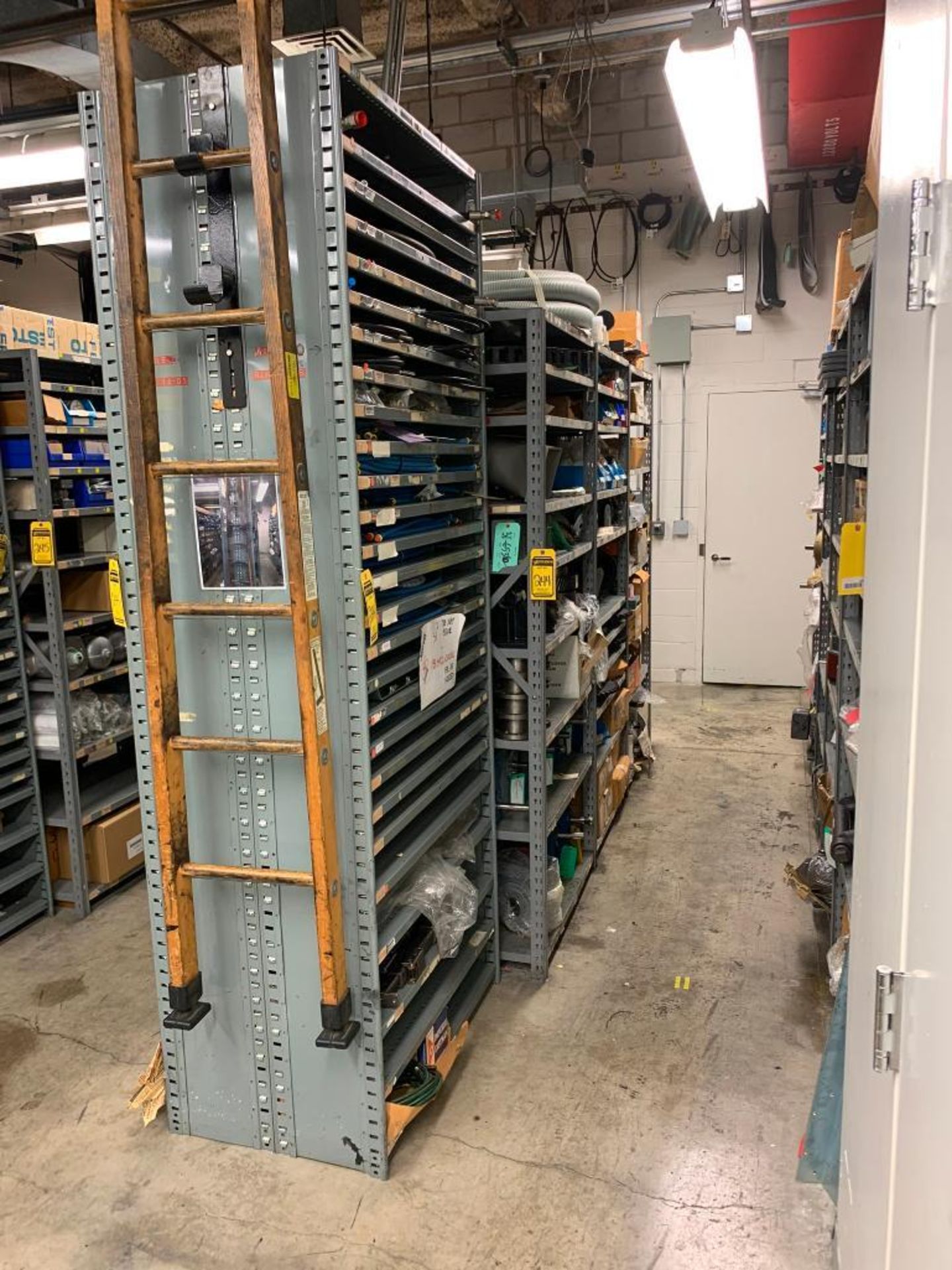 (8x) Bays of Clip Style Shelving w/ Content of Assorted Sleeves, Eaton/ Vickers Valves, Bearing Hous