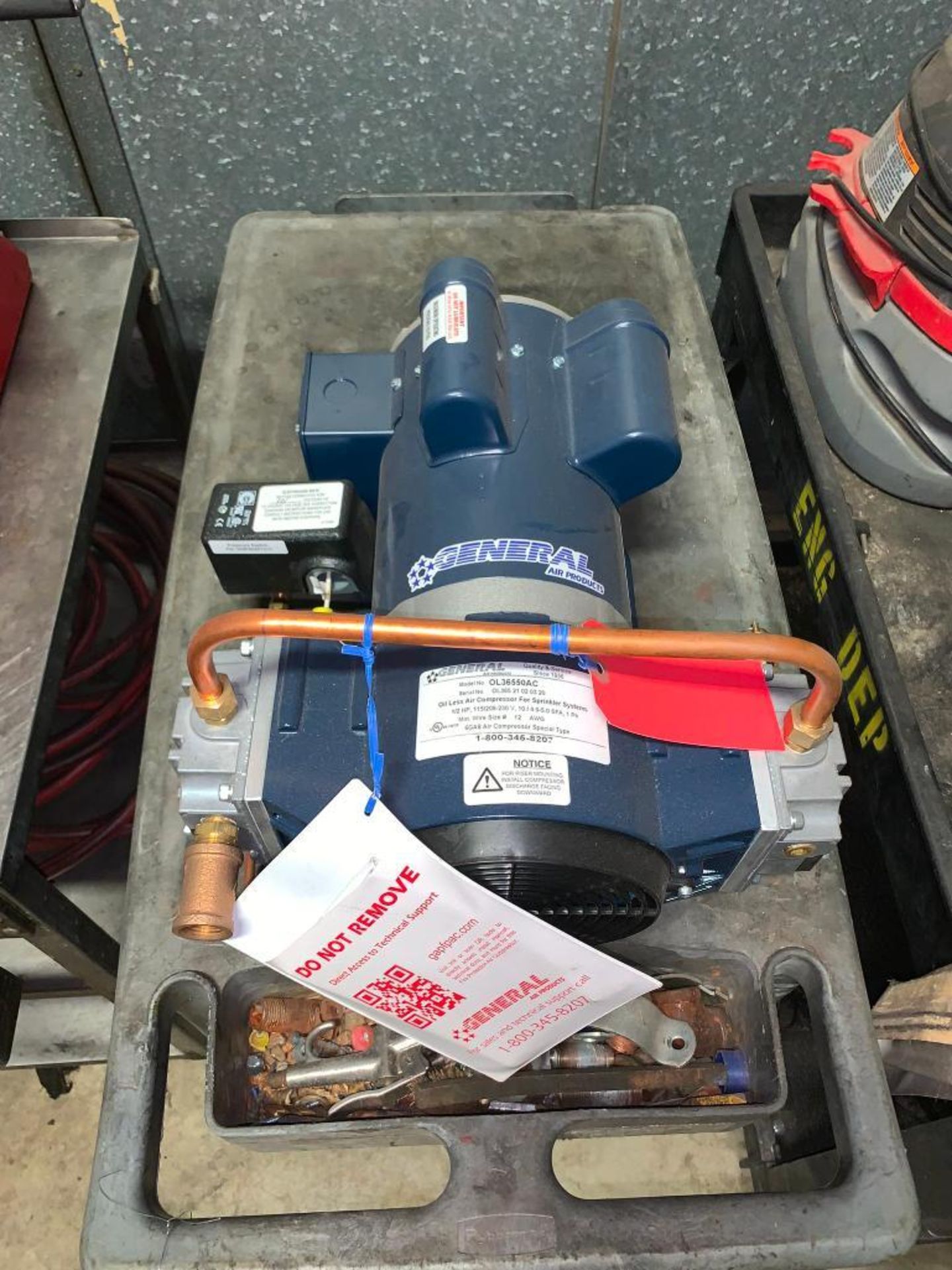 (4) Assorted Carts w/ Vacuum Hose, Huskey Wet/Dry Vac, General Oil Less Air Compressor for Sprinkler - Image 6 of 8