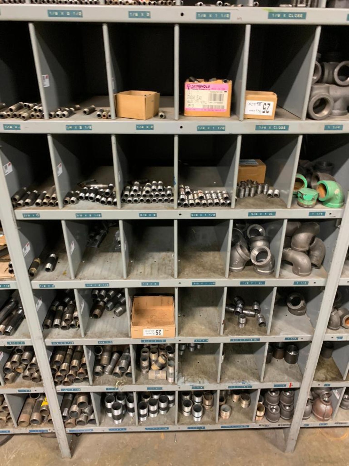 (10x) Bays of Assorted Shelving w/ Pipe Fittings, Pipe Nipples, Elbows, Connectors, Tees, Hardware - Image 10 of 21