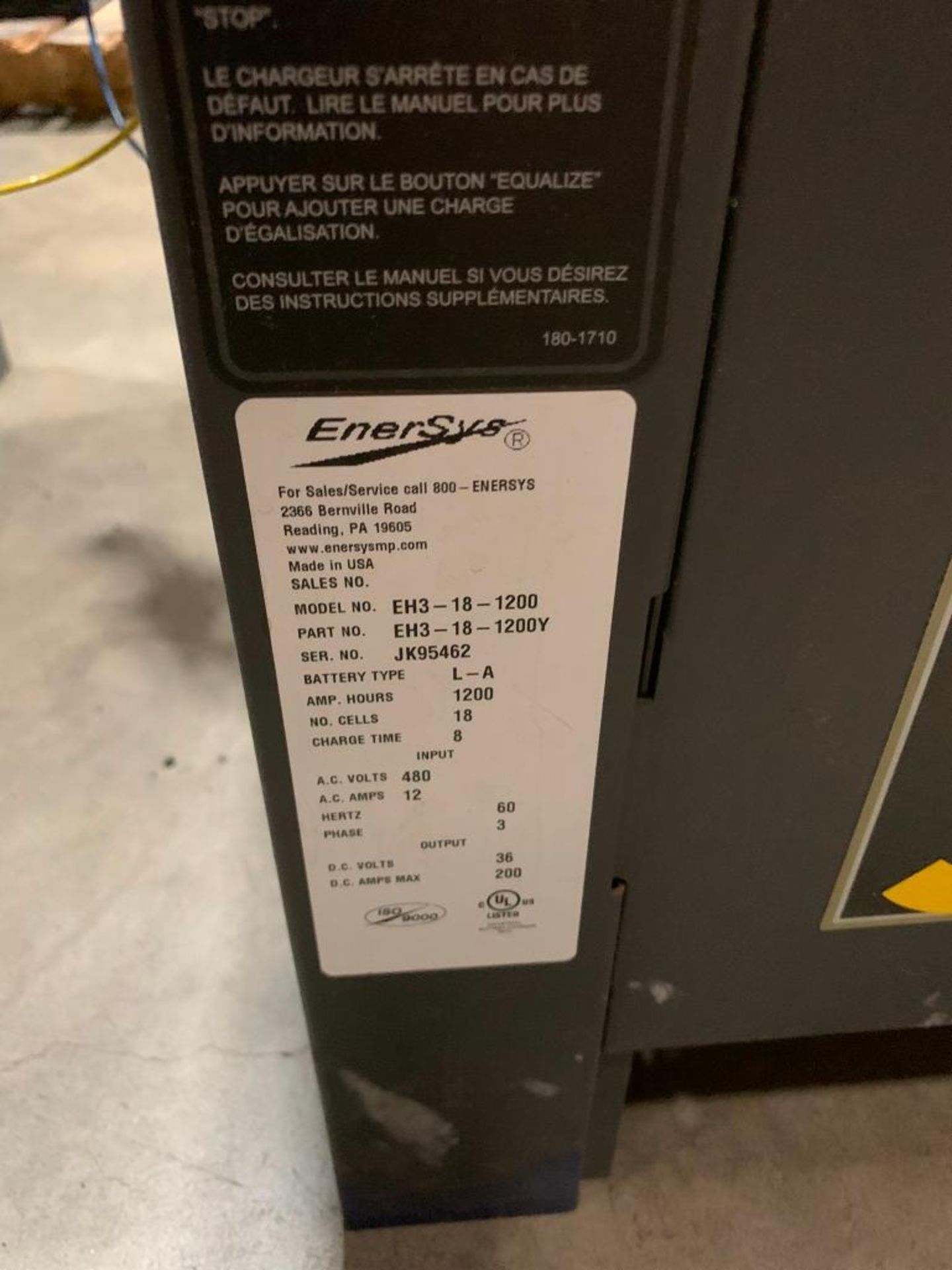 Enersys Enforcer 36V Battery Charger, Model EH3-18-1200, S/N JK95462 - Image 3 of 3