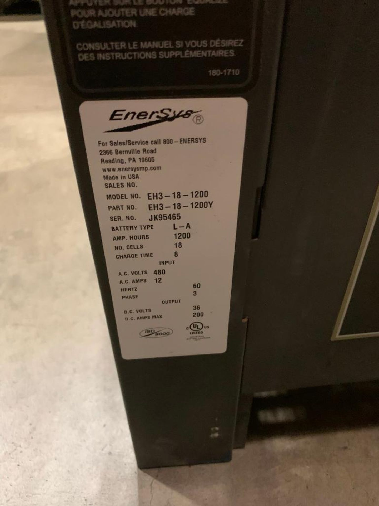 Enersys Enforcer 36V Battery Charger, Model EH3-18-1200, S/N JK95465 - Bild 3 aus 3