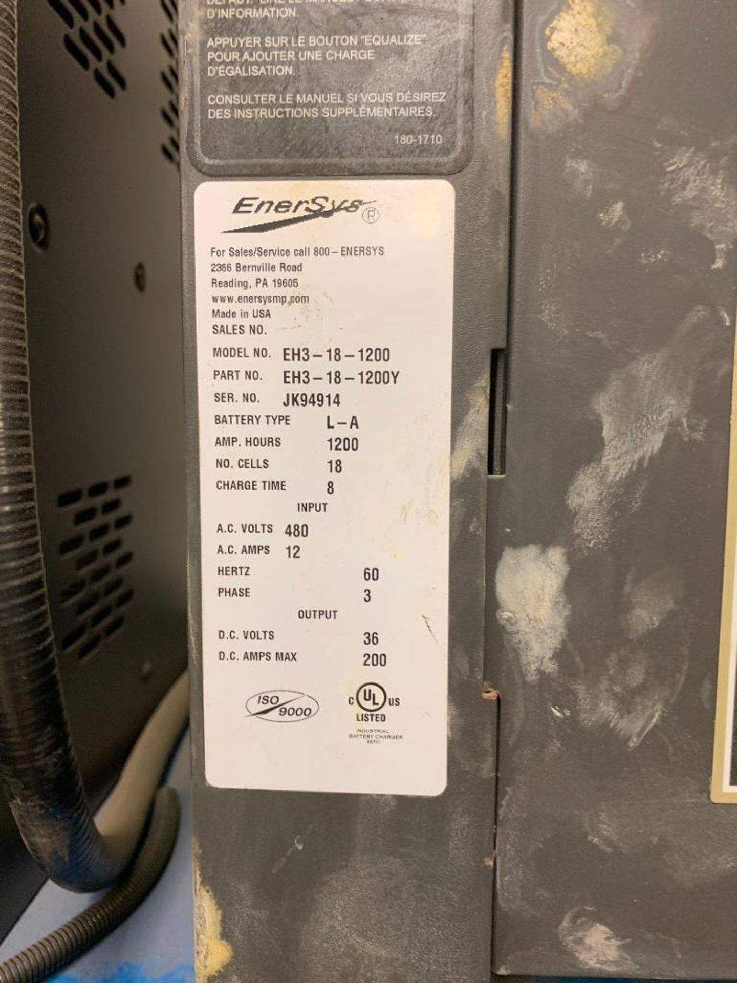 Enersys Enforcer 36V Battery Charger, Model EH3-18-1200, S/N JK94914 - Image 3 of 7