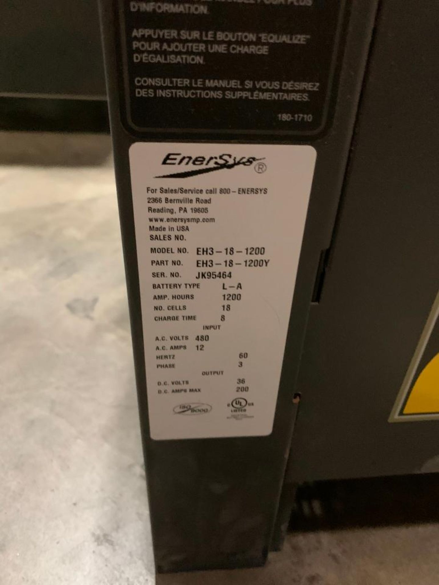 Enersys Enforcer 36V Battery Charger, Model EH3-18-1200, S/N JK95464 - Bild 3 aus 3