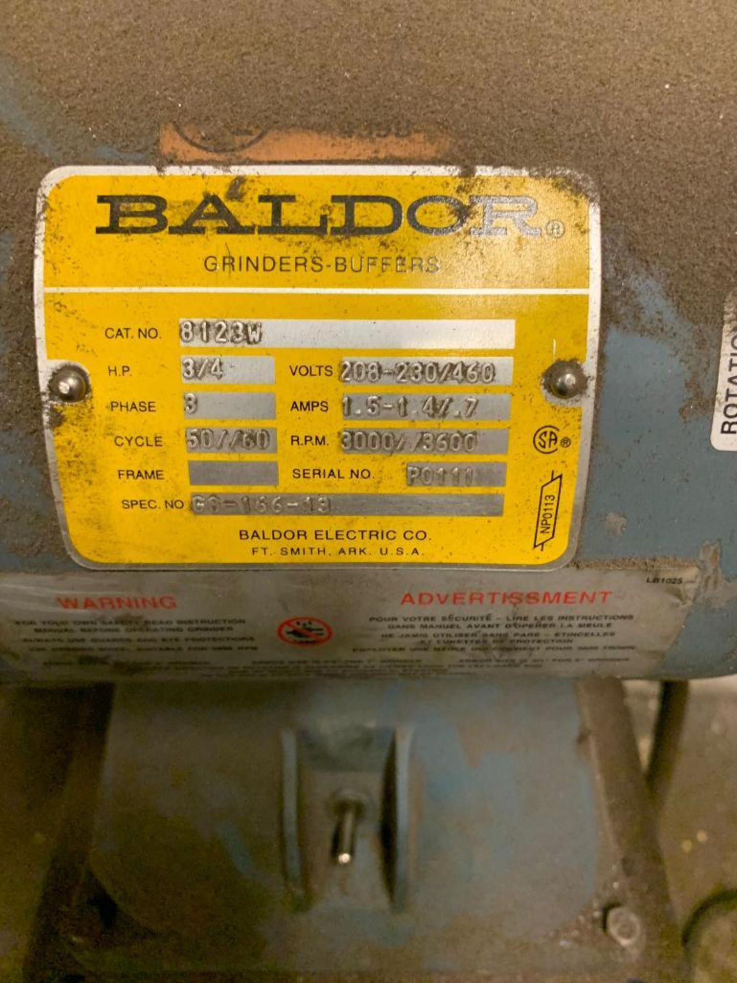 Baldor 6" Double-End Pedestal Grinder, 3/4-HP, 208-230/460 V, 3000/3600 RPM - Image 3 of 3