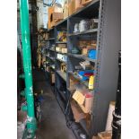 (7x) Bays of Assorted Shelving w/ Content; Roller Chain, Sleeves, Signage, Bearing Housings, Pulleys