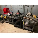 (4) Assorted Carts w/ Vacuum Hose, Huskey Wet/Dry Vac, General Oil Less Air Compressor for Sprinkler