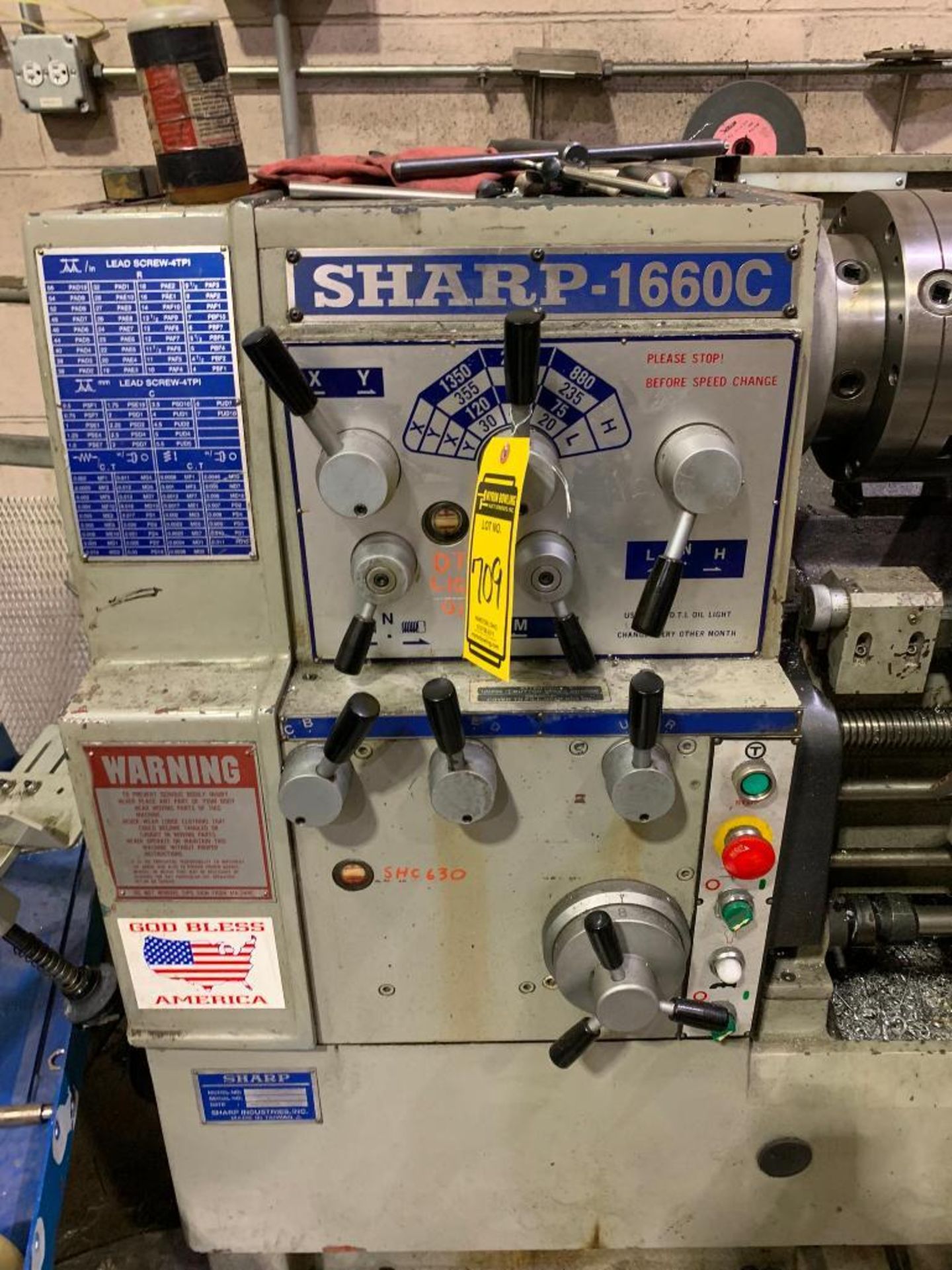 2001 Sharpe 1160C Lathe, Model 1660-0, 10" 3-Jaw Chuck, Cross-Slide, Tailstock, Face Plate, Steady R - Image 9 of 10