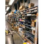 (13x) Bays of Clip Style Shelving w/ Content of Assorted Rollers, Machine Parts, Transformers, Circu