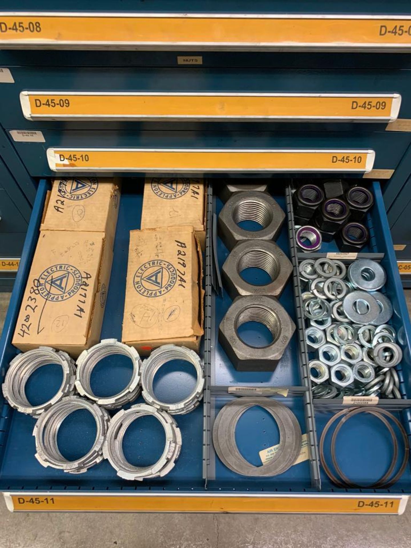 Vidmar 13-Drawer Cabinet w/ Assorted O-Rings, Retaining Clips, Nuts, Legend Plates, Concrete Anchors - Image 17 of 20