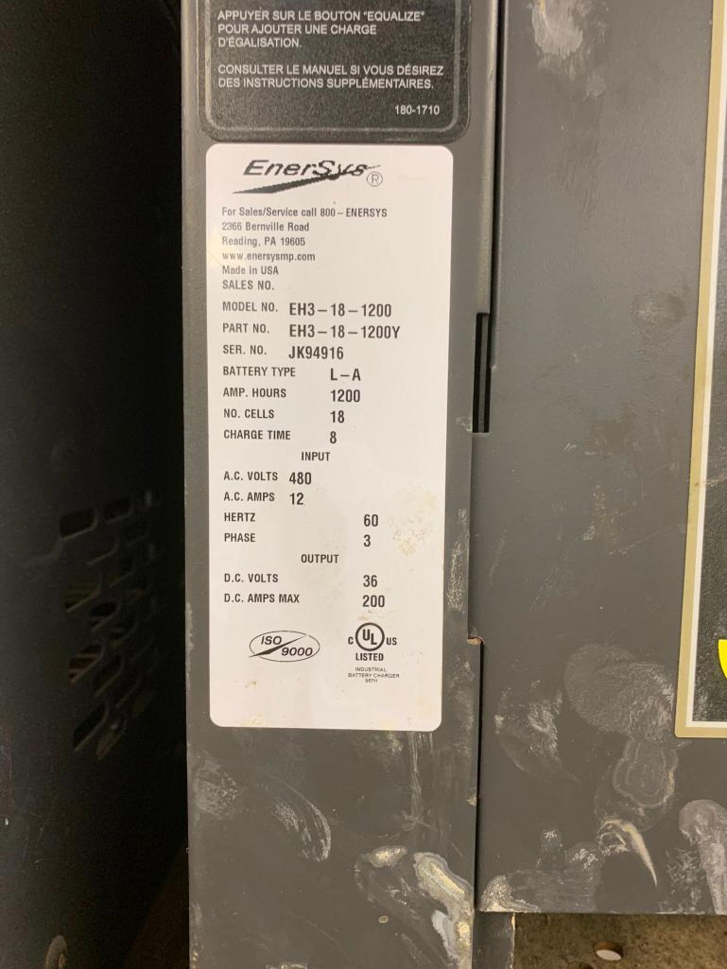 Enersys Enforcer 36V Battery Charger, Model EH3-18-1200, S/N JK94916 - Image 3 of 3