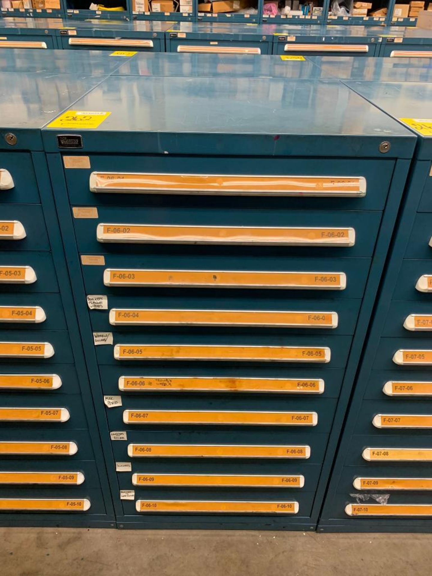 Vidmar 10-Drawer Cabinet w/ Assorted Brackets, Rollers, Wheels, & More