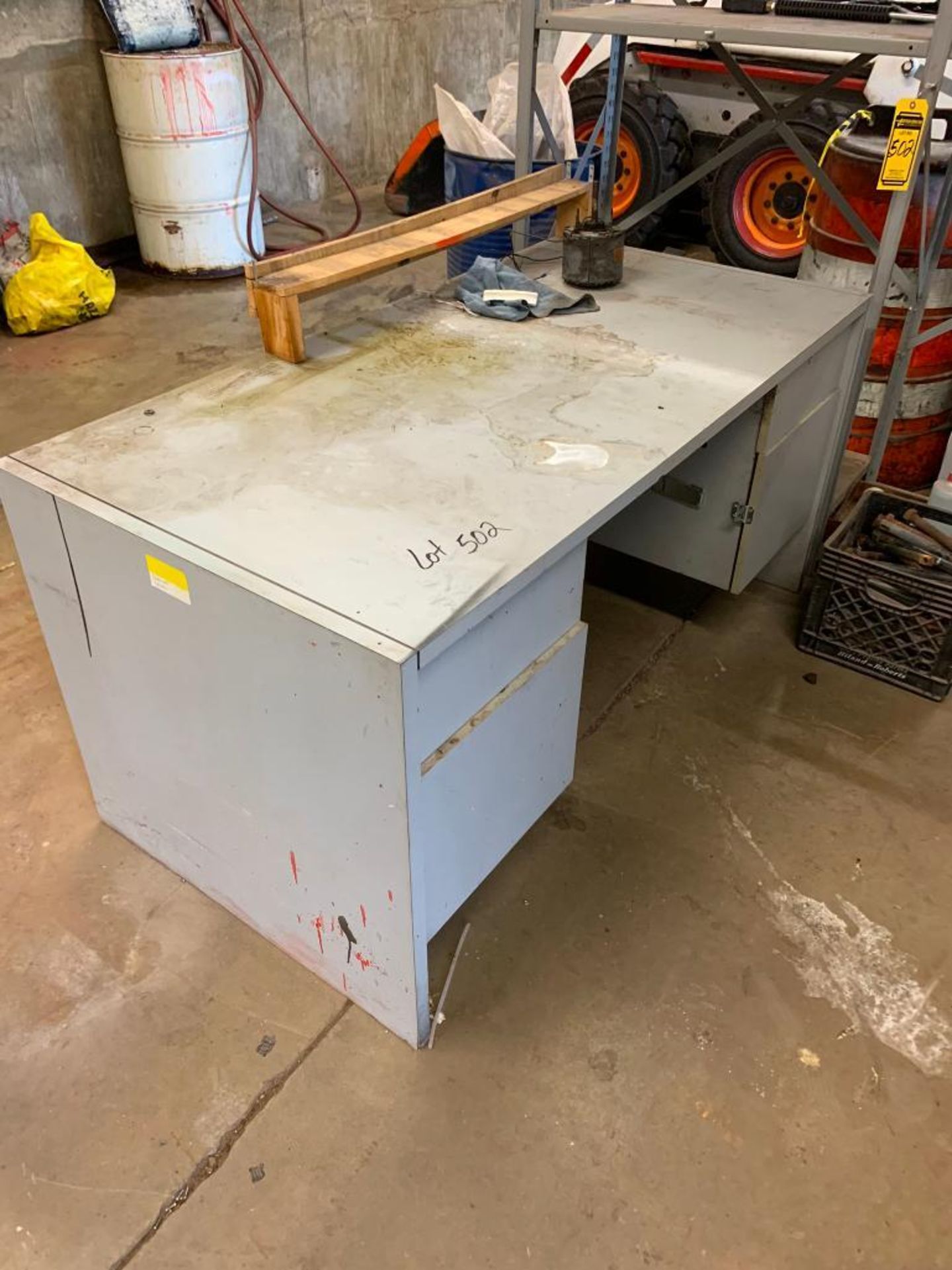 Shelving w/ Content, Pallet of Batteries, Trailer Load Security Bars, Desk, Cabinet - Image 8 of 26