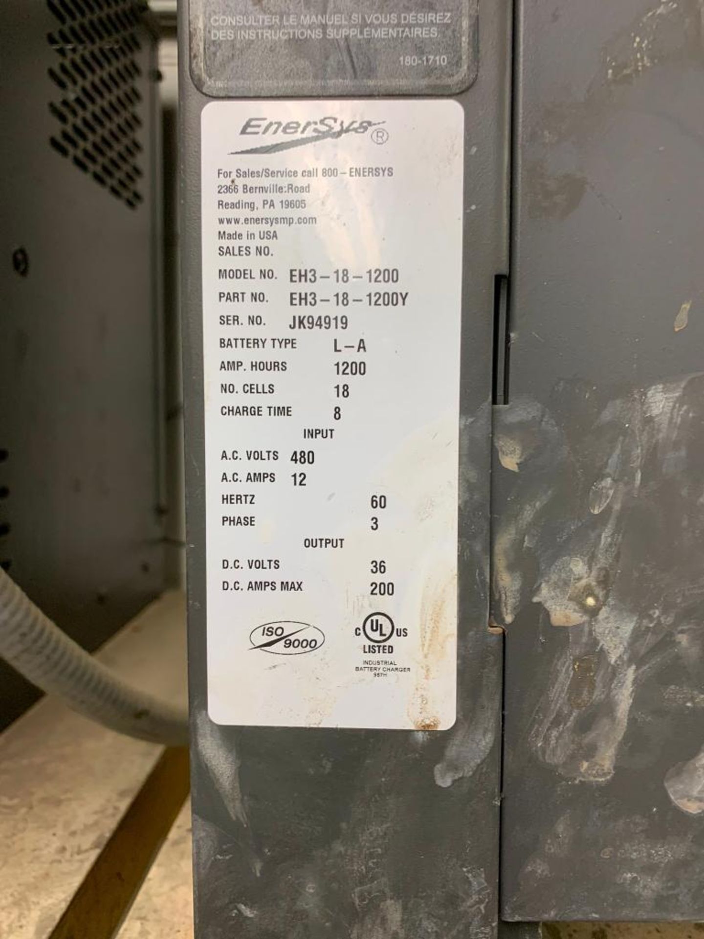 Enersys Enforcer 36V Battery Charger, Model EH3-18-1200, S/N JK94919 - Image 3 of 3