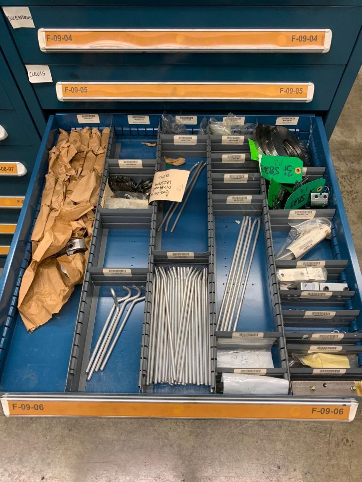 Vidmar 10-Drawer Cabinet w/ Assorted Levers, Plates, Blocks, Clevises, Wipers, Knife Blades - Image 8 of 12