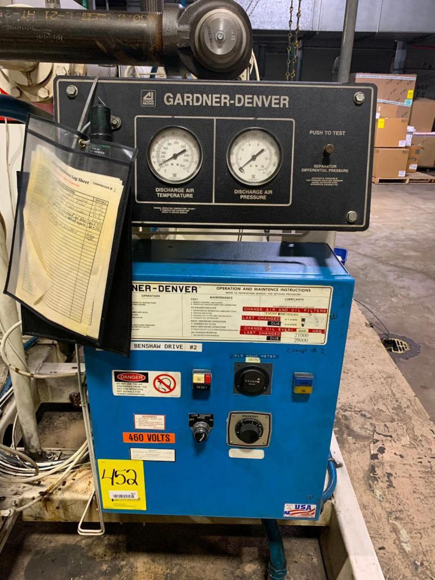 1992 Gardner Denver Air Compressor, Model EAUSOD, 460/60/3, S/N M67094, 35,395 Hours, Benshaw Motor - Image 6 of 10