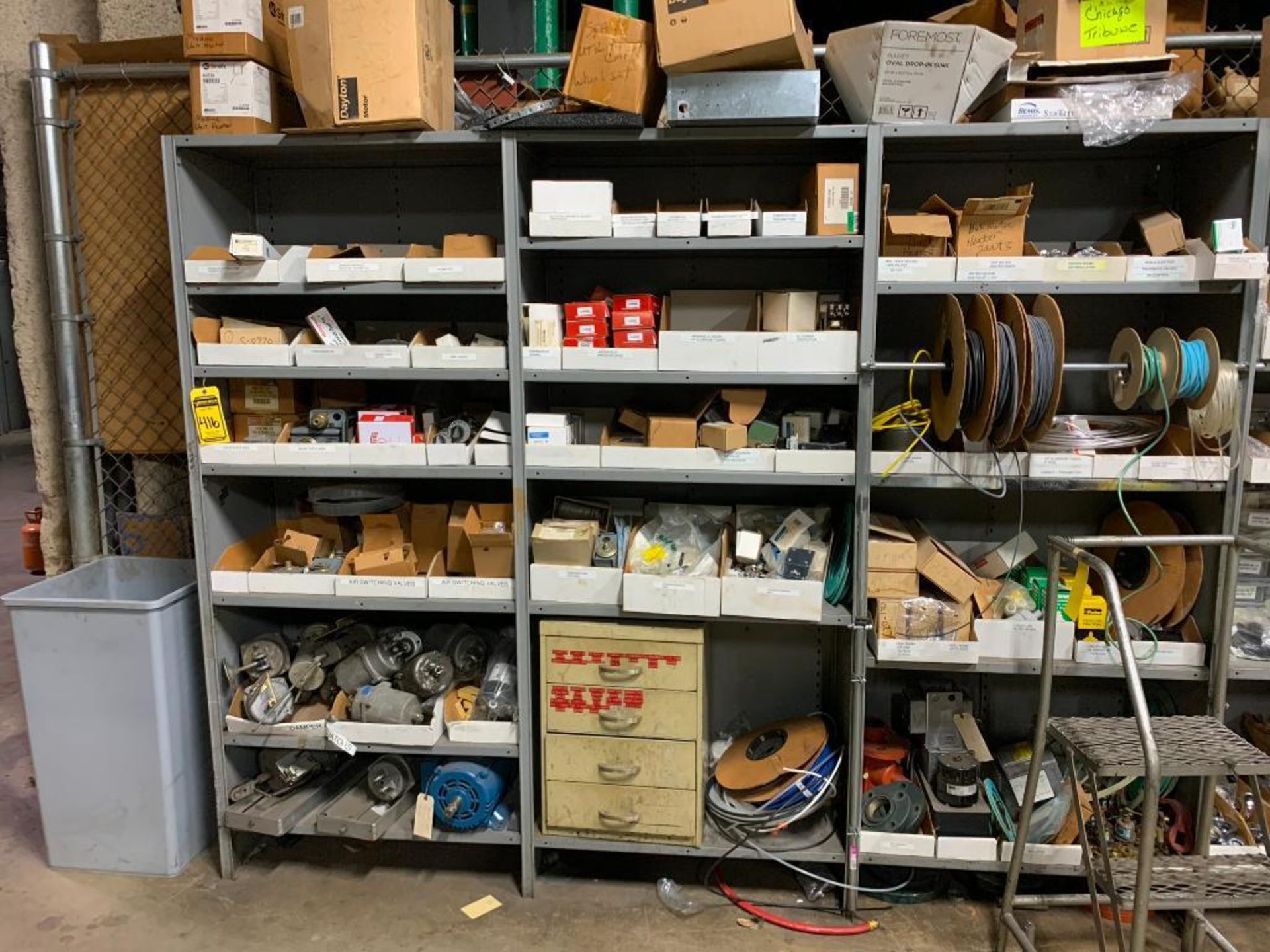(6x) Bays of Lyon Clip-Style Shelving w/ Content; Assorted Plumbing Repair Parts, Electric Motor, Da - Image 2 of 29