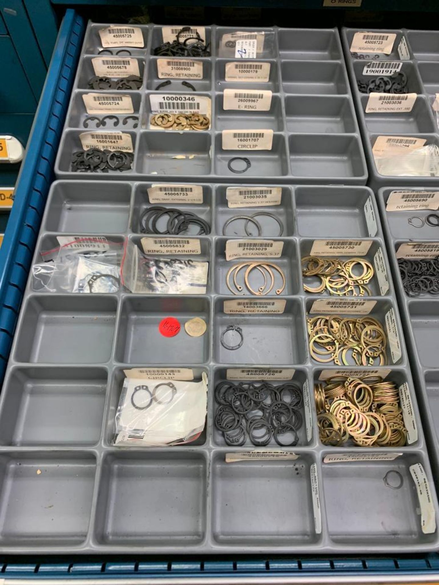 Vidmar 13-Drawer Cabinet w/ Assorted O-Rings, Retaining Clips, Nuts, Legend Plates, Concrete Anchors - Image 8 of 20