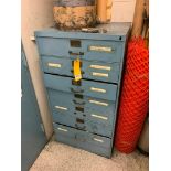 7-Drawer Cabinet w/ Assorted Tools, Spare Parts, & Steel Frame Table