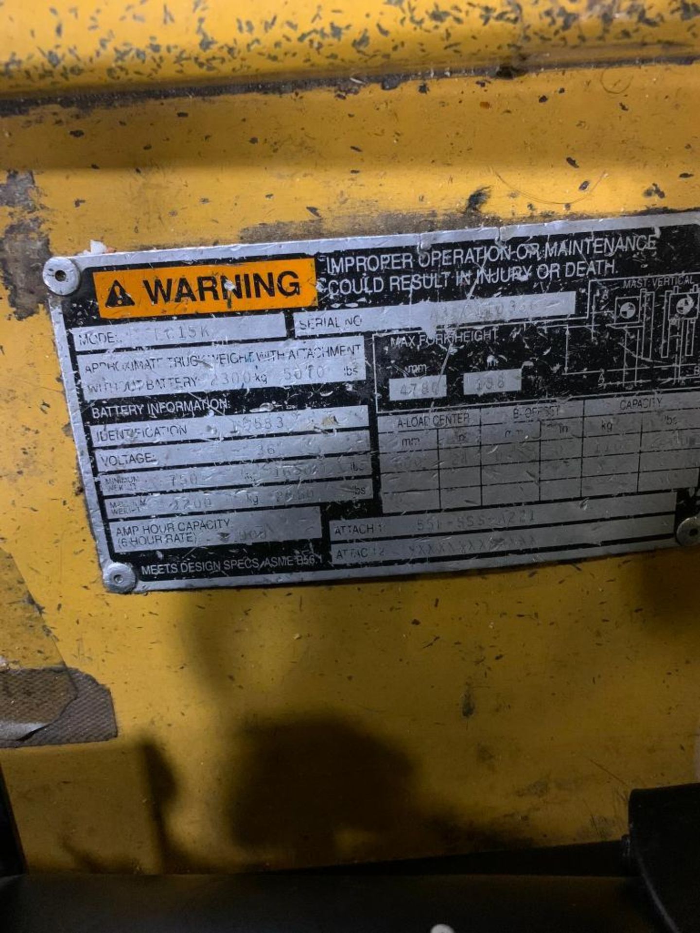 Caterpillar 3,000 LB. Capacity Electric Forklift, Model EC15K, 36V, 3-Stage Mast, 42" Forks, Tread F - Image 6 of 6