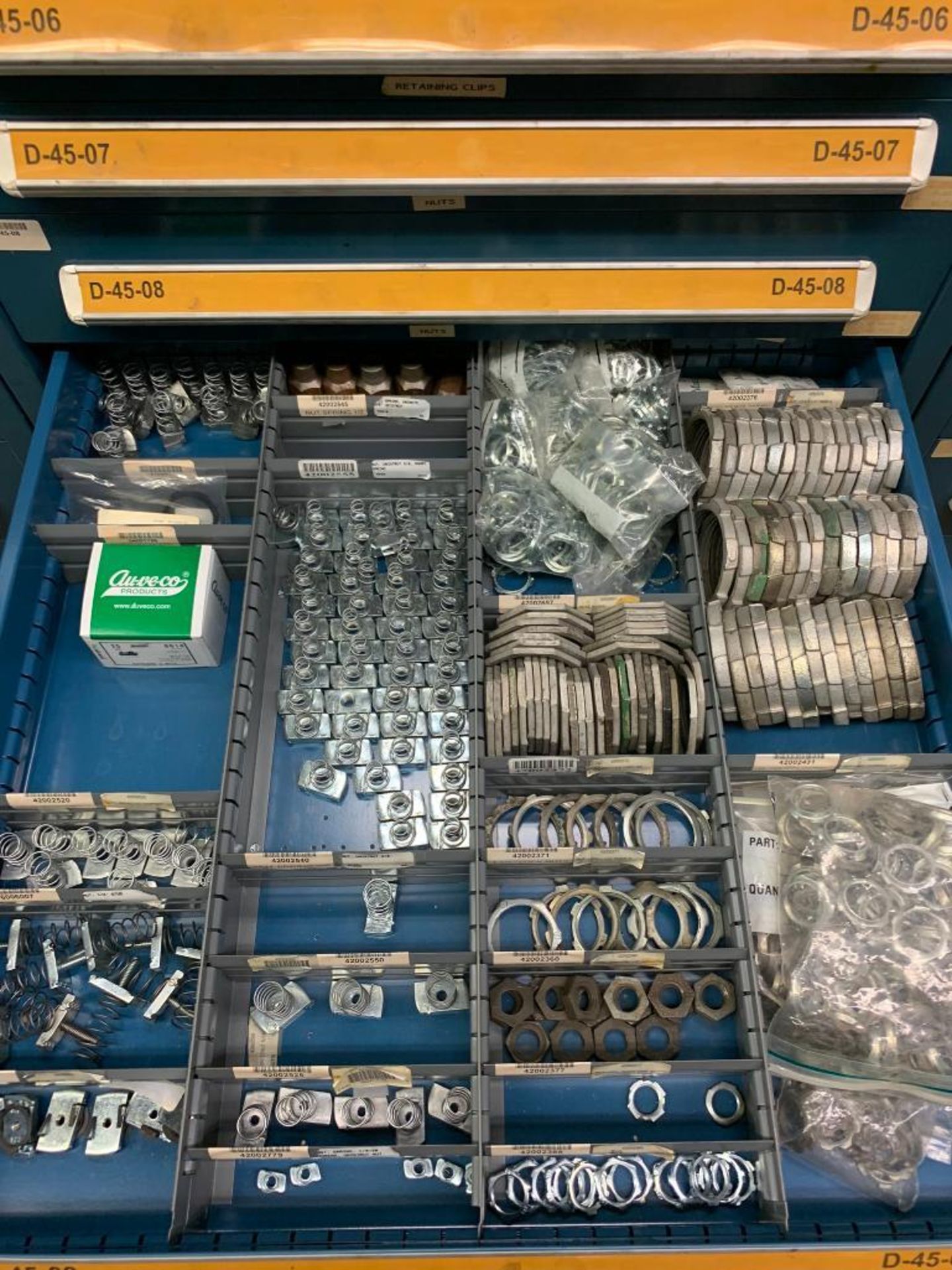 Vidmar 13-Drawer Cabinet w/ Assorted O-Rings, Retaining Clips, Nuts, Legend Plates, Concrete Anchors - Image 15 of 20