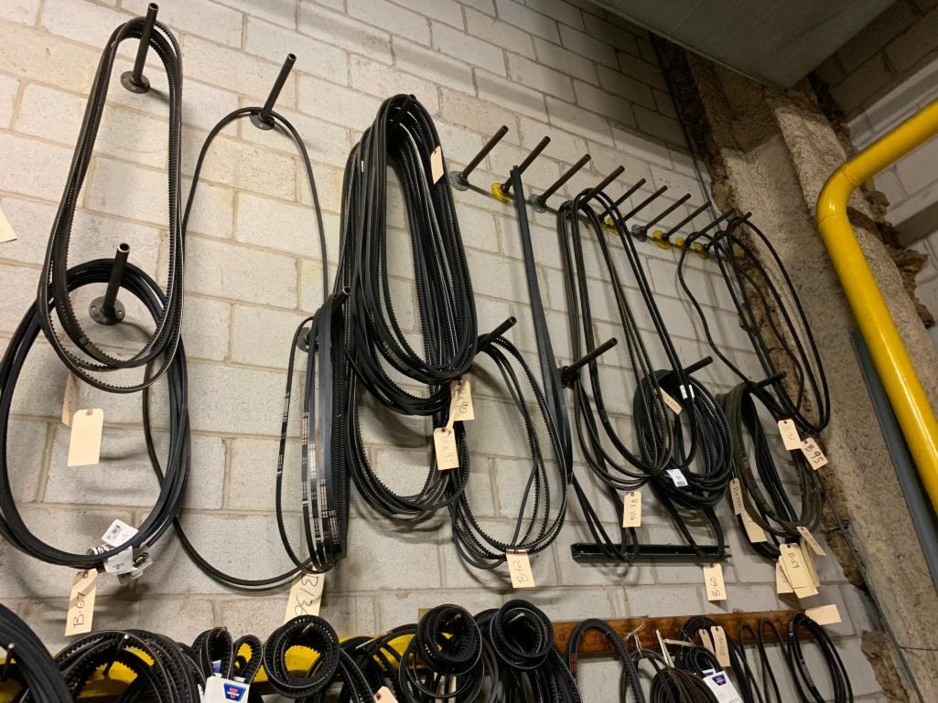 Assorted V-Belts on Wall, Table w/ V-Belts, Electrical Enclosure & Assorted Grinding Wheels, Kinney - Image 7 of 14