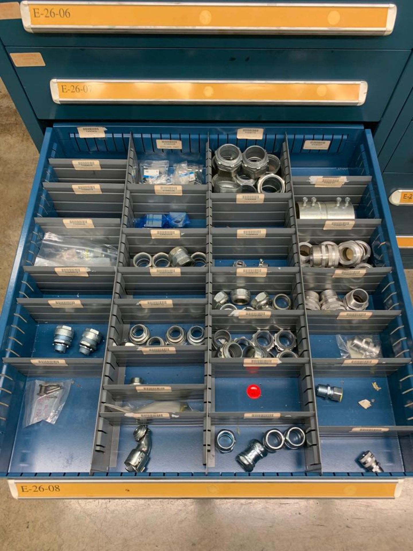 Vidmar 10-Drawer Cabinet w/ Clamps, Chain Links, Snap-In Blanks, Conduit Connectors, Couplings - Image 11 of 14