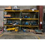 Contents of (3) Sections of Pallet Racking Including Gear Boxes, Gears, Color Roll Cylinders, Auramo