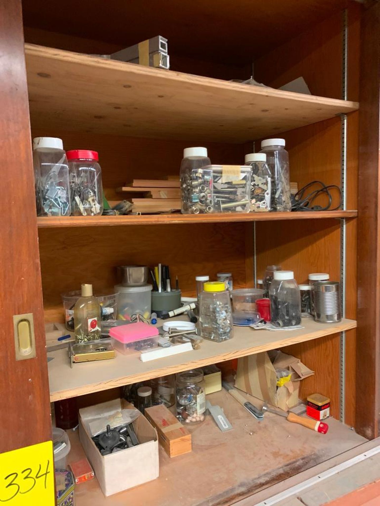 Remaining Contents of Wood Shop; Shelves, Wood Cabinets & Lockers w/ Hardware, Hand Tools, Brackets, - Image 18 of 34