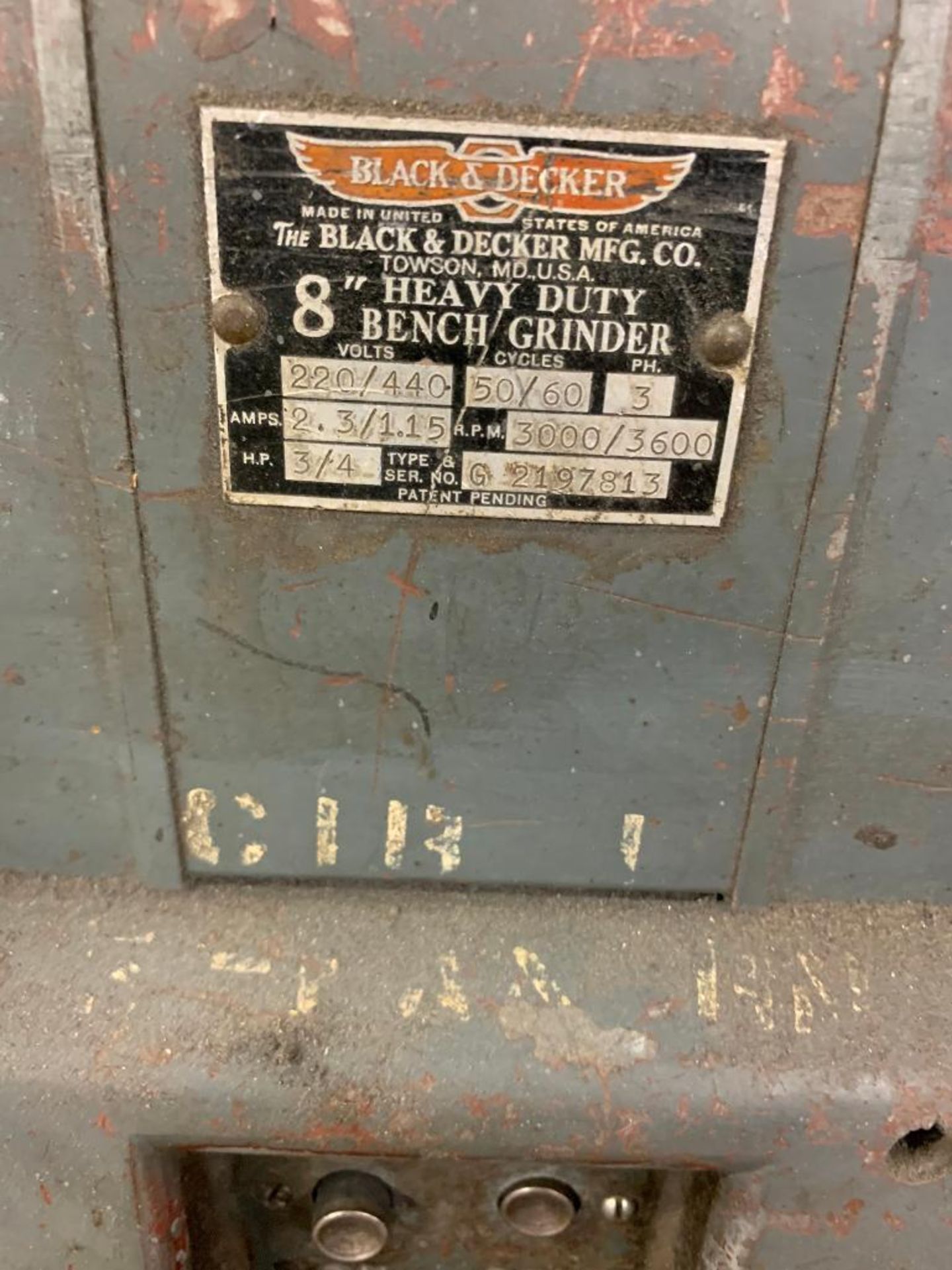 Black & Decker 8" Double-End Bench Grinder, 3/4-HP, 220/440 V, 3000/3600 RPM - Image 3 of 3