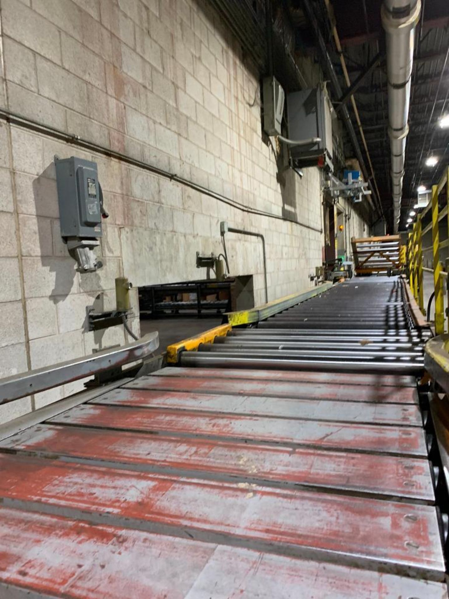 440' of Steel Power Roller/Plate 48" Conveyor Including (2) 103" Hydraulic Lift Gate Stations, (3) A - Image 11 of 16