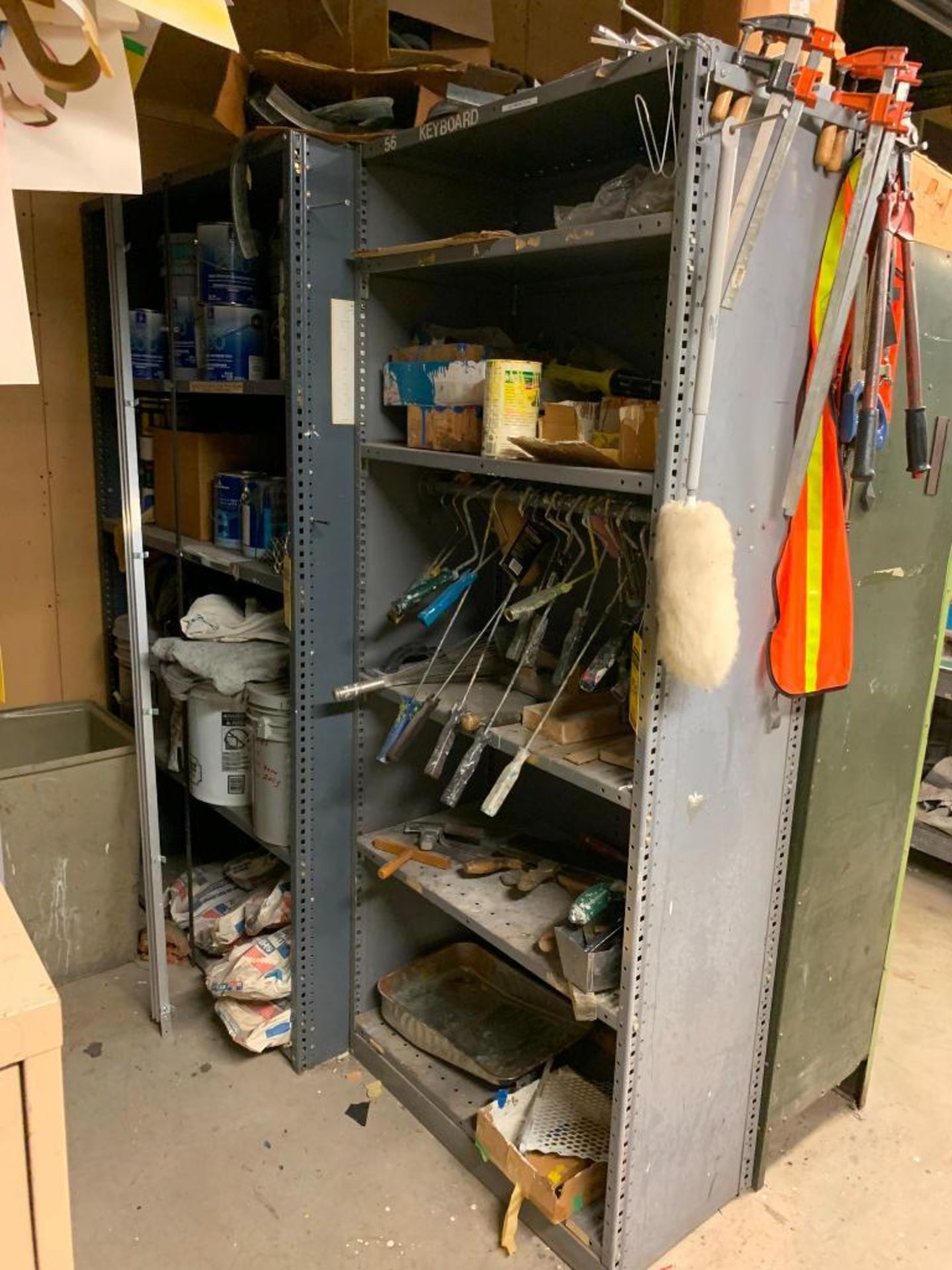 Remaining Contents of Wood Shop; Shelves, Wood Cabinets & Lockers w/ Hardware, Hand Tools, Brackets, - Image 31 of 34