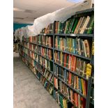 (6) Sections of Clip Shelving w/ Assorted Books, Animal, Mythology, Education, Criminal Law, Guns