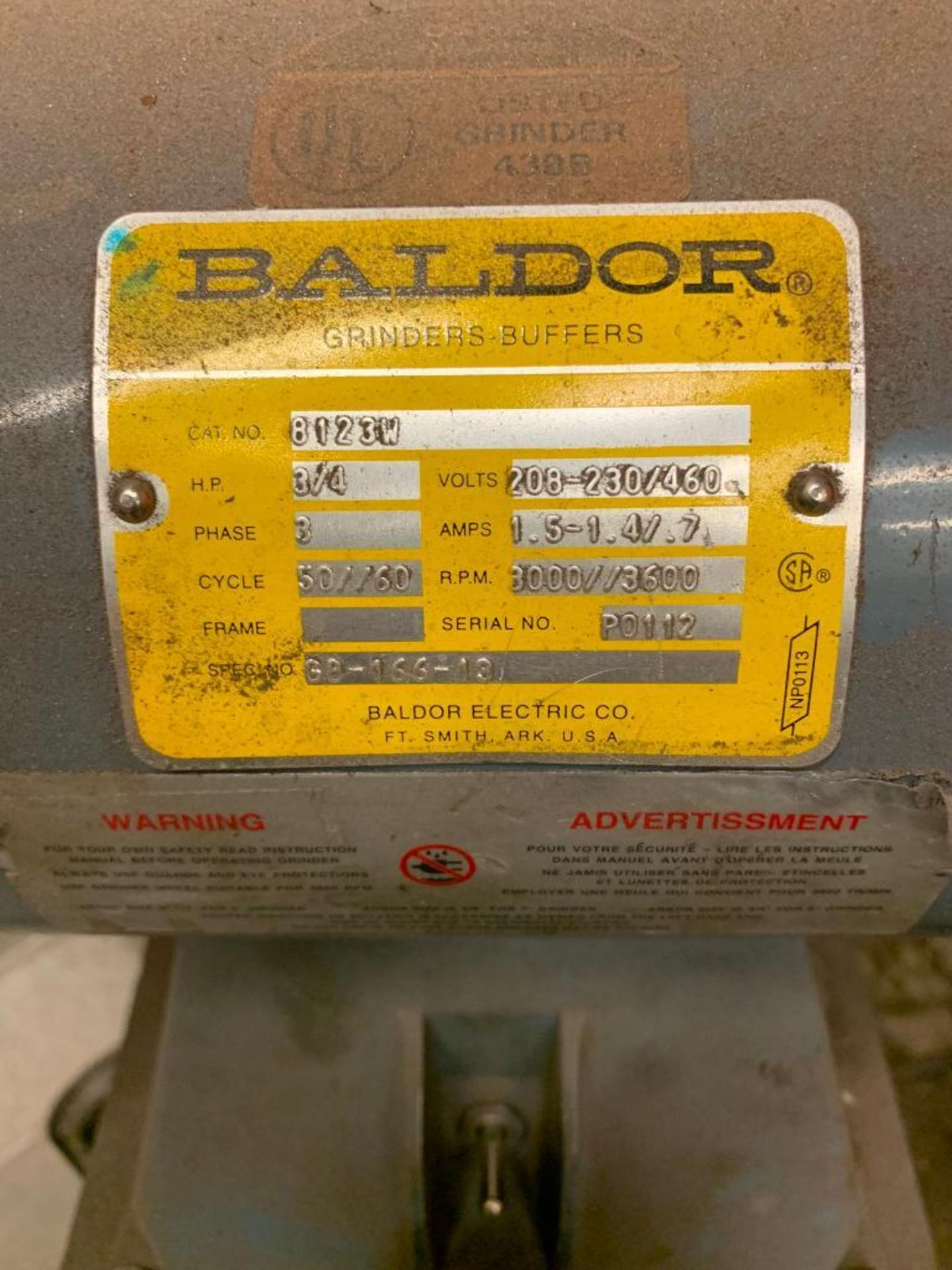 Baldor 6" Double-End Pedestal Grinder, 1/4-HP, 208-230/460 V, 3000/3600 RPM - Image 3 of 3