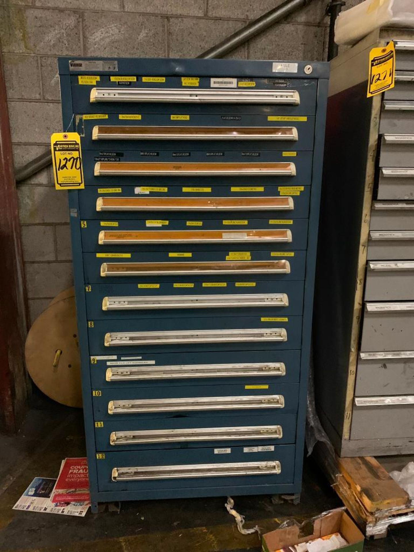 12-Drawer Stanley Vidmar Modular Tool Cabinet with Cap Screws, Flat Head Screws, Allen Head, Bolts,