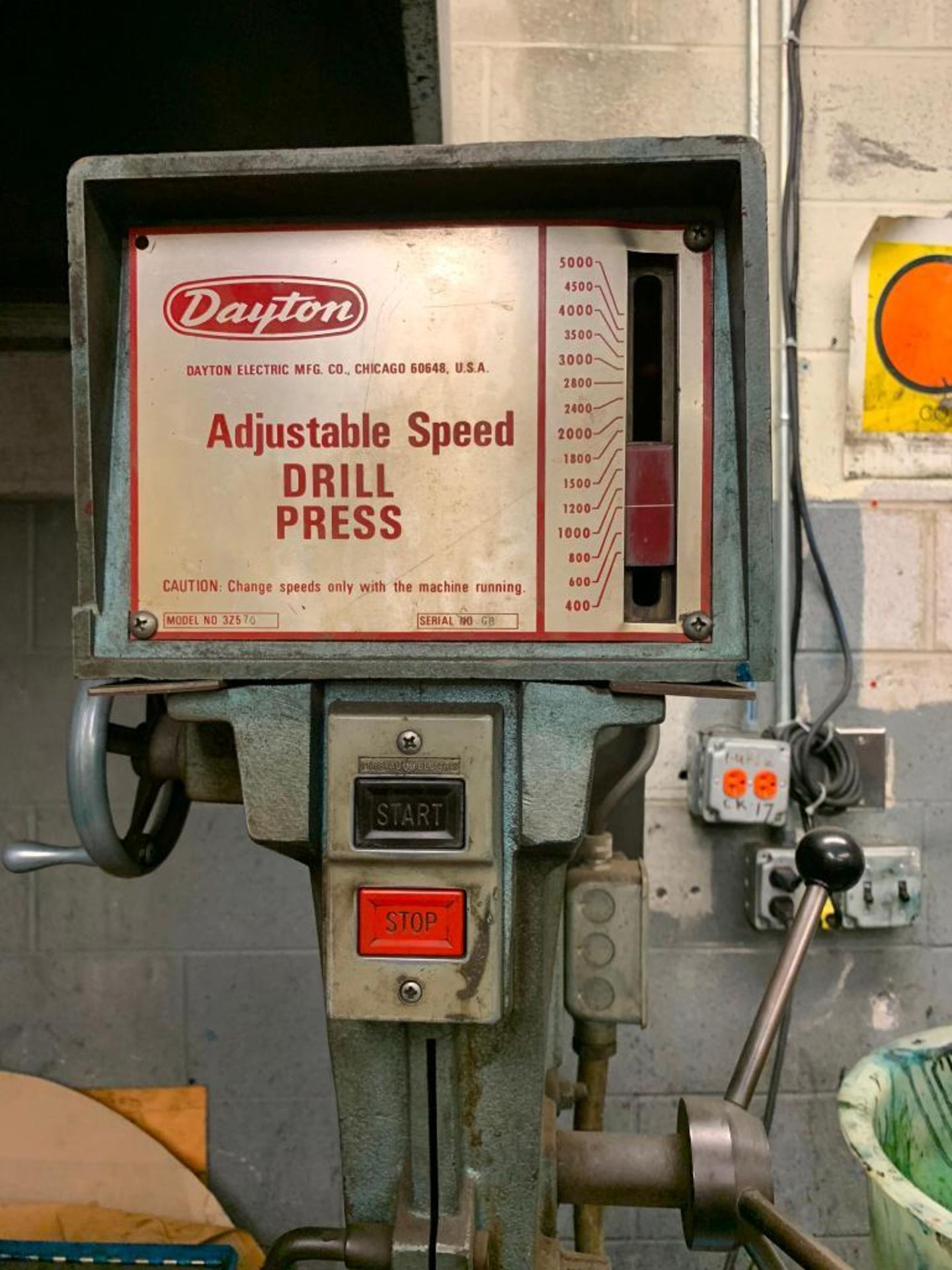 Dayton Adjustable Speed Drill Press, Model 3Z570, S/N GB - Image 3 of 5