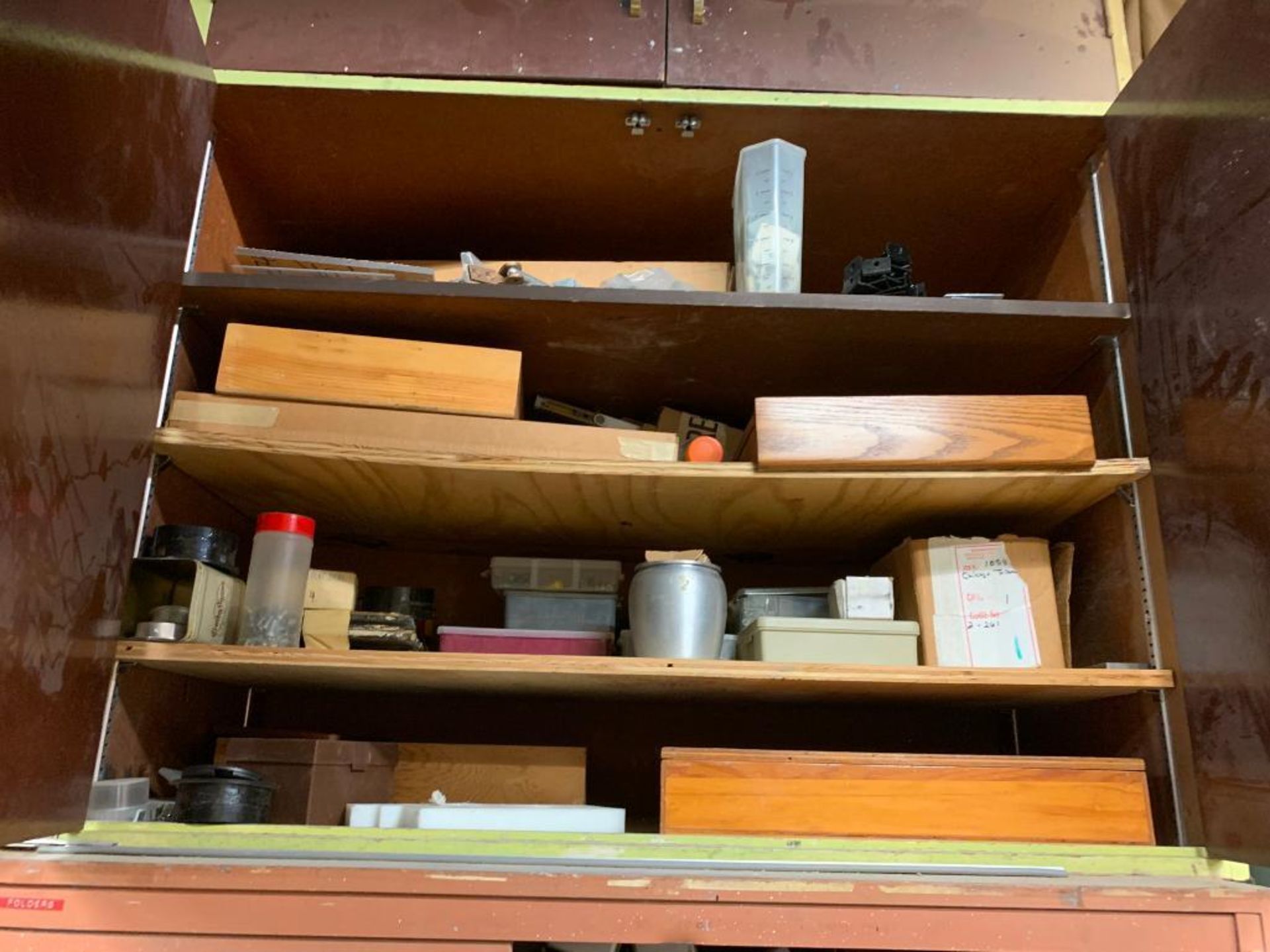 Remaining Contents of Wood Shop; Shelves, Wood Cabinets & Lockers w/ Hardware, Hand Tools, Brackets, - Image 20 of 34