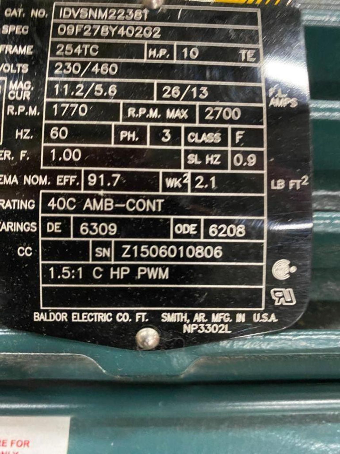 Baldor 10 HP Electric Motor, 230/460 V, 1770 RPM, 254TC Frame, 60 Hz - Image 2 of 2