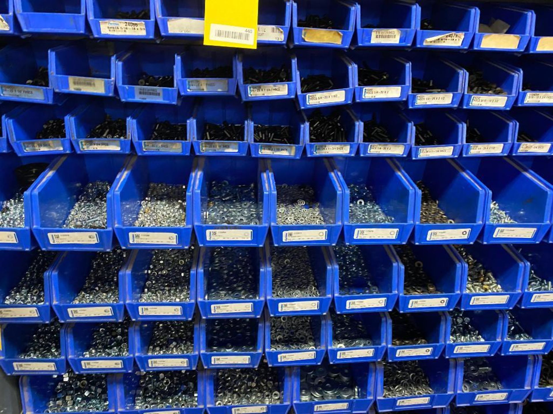 Bolt Bins Down Wall & Contents of Nuts, Bolts, Screws, & Washers