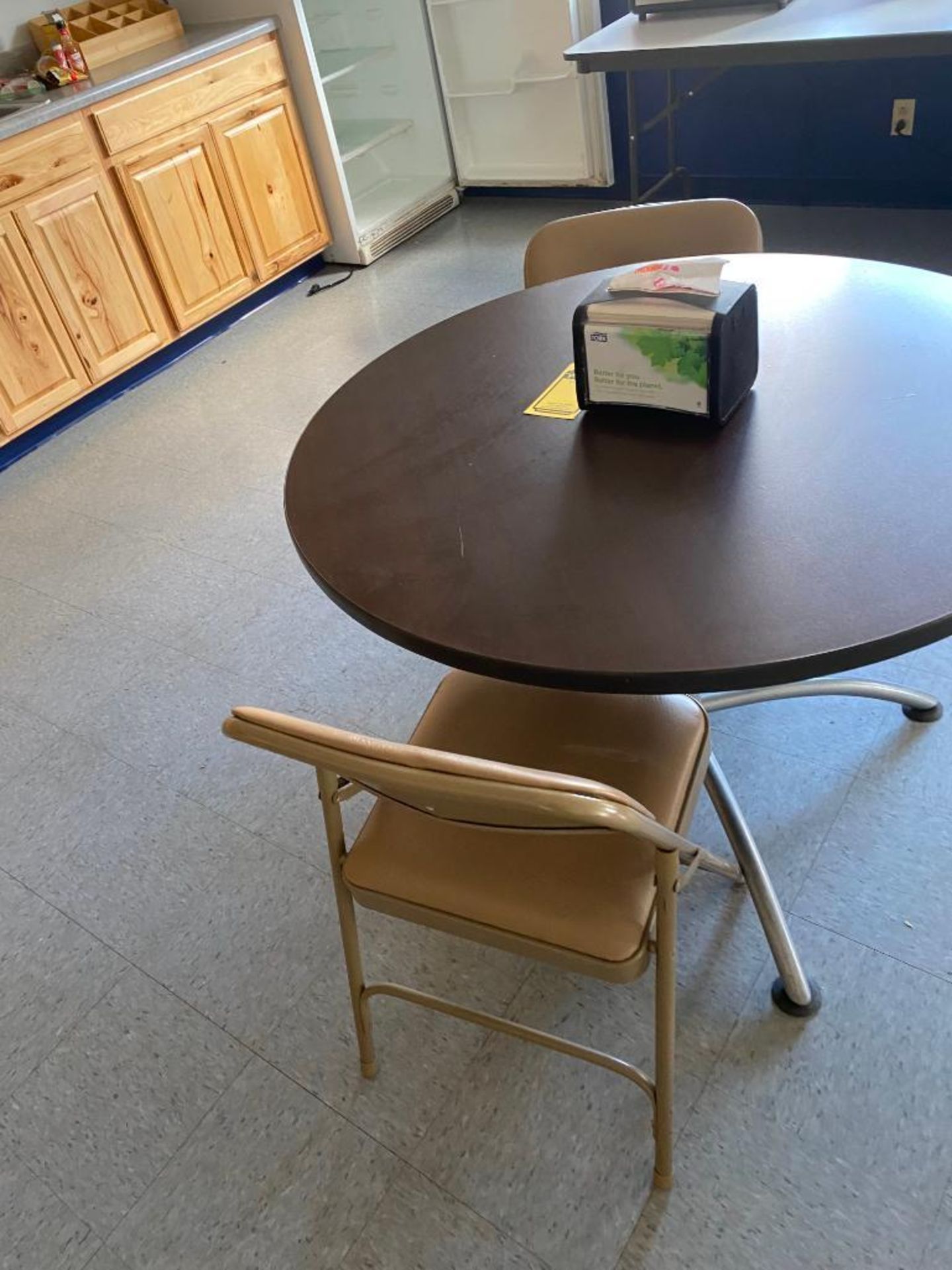 Contents of Break Room; (5) Tables, Approx. (20) Chairs, Trash Cans, & Shelf - Image 2 of 4