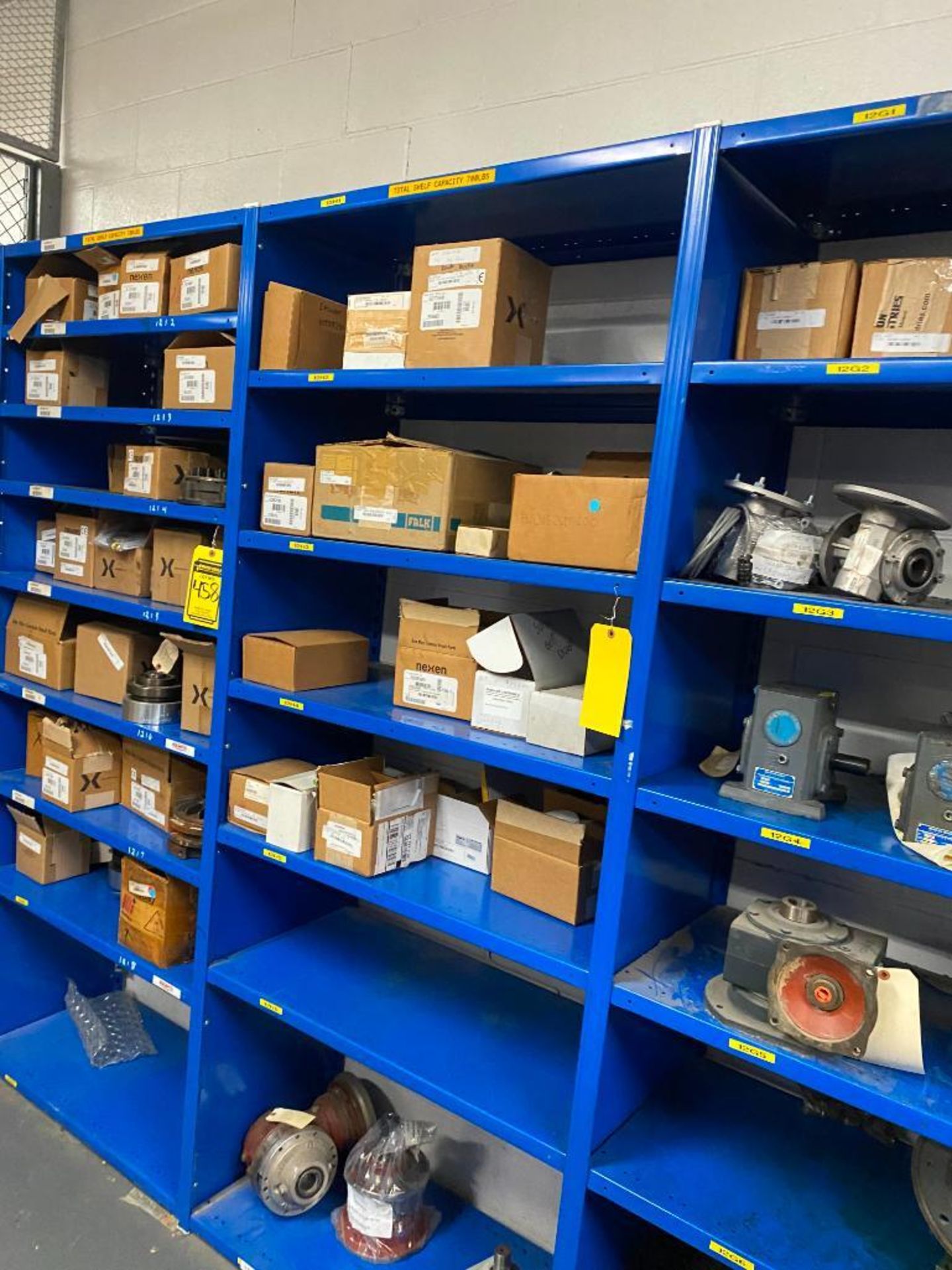 (3) Sections of Shelving & Contents of Gearboxes, Bearings, & Fly Wheels