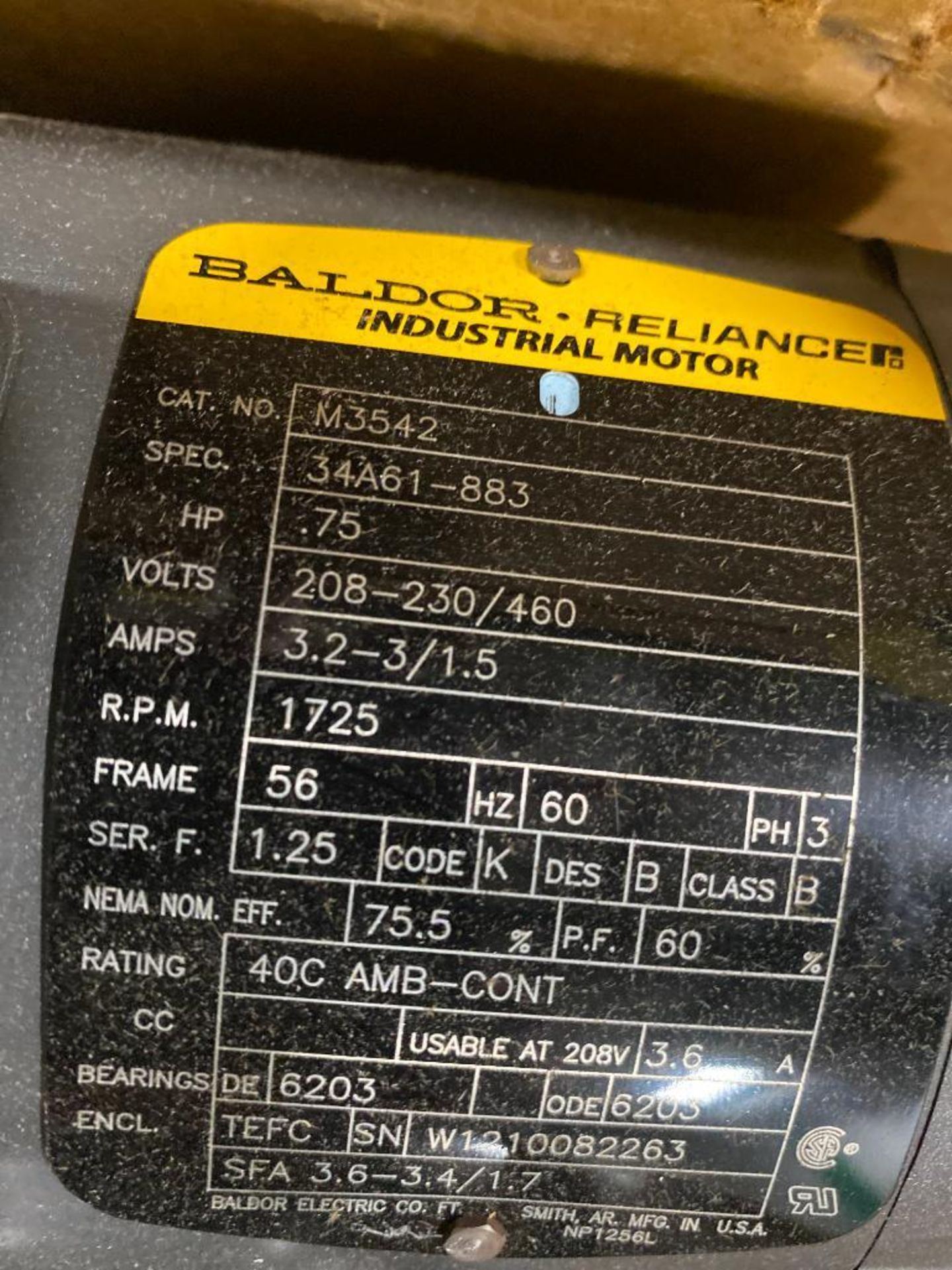 Baldor 1/2 HP Electric Motor, 115/230 V, 1725 RPM, 56C Frame, 60 Hz, 1 PH - Image 2 of 2