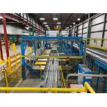 Accu-Lift Gantry Palletizer / Packager w/ Lantech Stretch Wrapper, (30) Conveyor Work Platforms, 49"