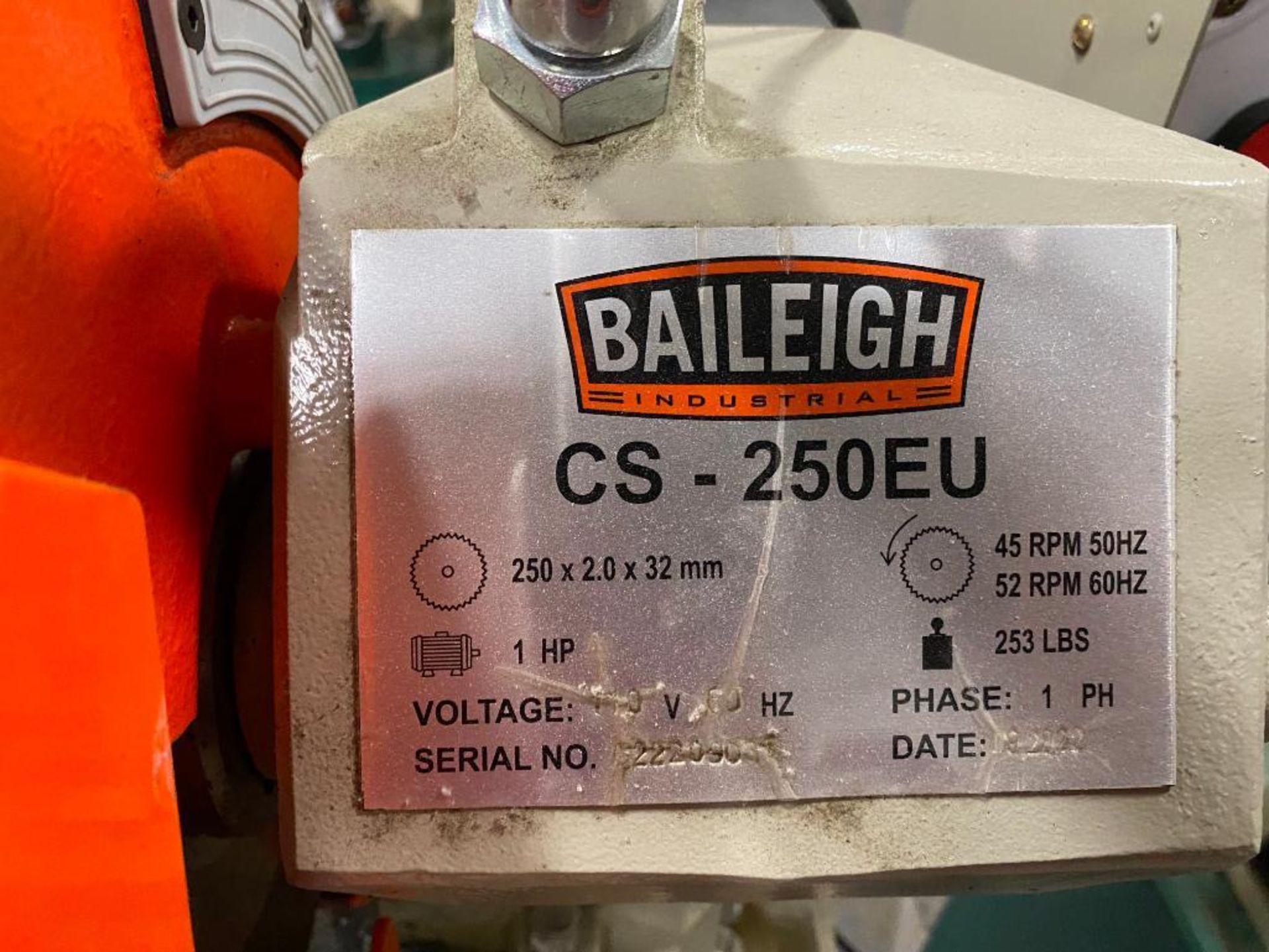 2022 Baileigh 10" Metal Saw, 1 HP, Model CS-250EU, S/N C22209031 - Image 2 of 2