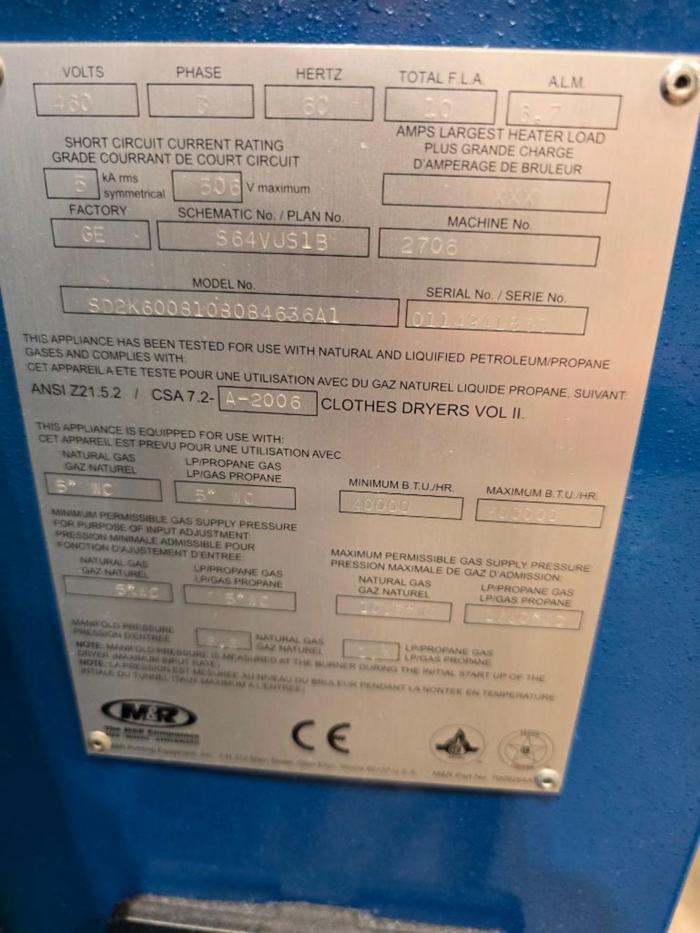 M&R Sprint 2000 Pass Through Modular Gas Dryer, 591/2 Net Belt, 3/4 HP Exhaust Motor, 40,000300