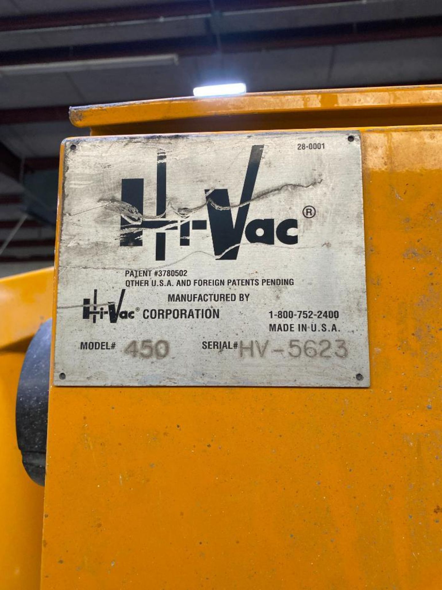 Hi-Vac Portable Industrial Vacuum, Model 450, 50 HP Motor, S/N HV-5623, 934 Hours - Image 7 of 8
