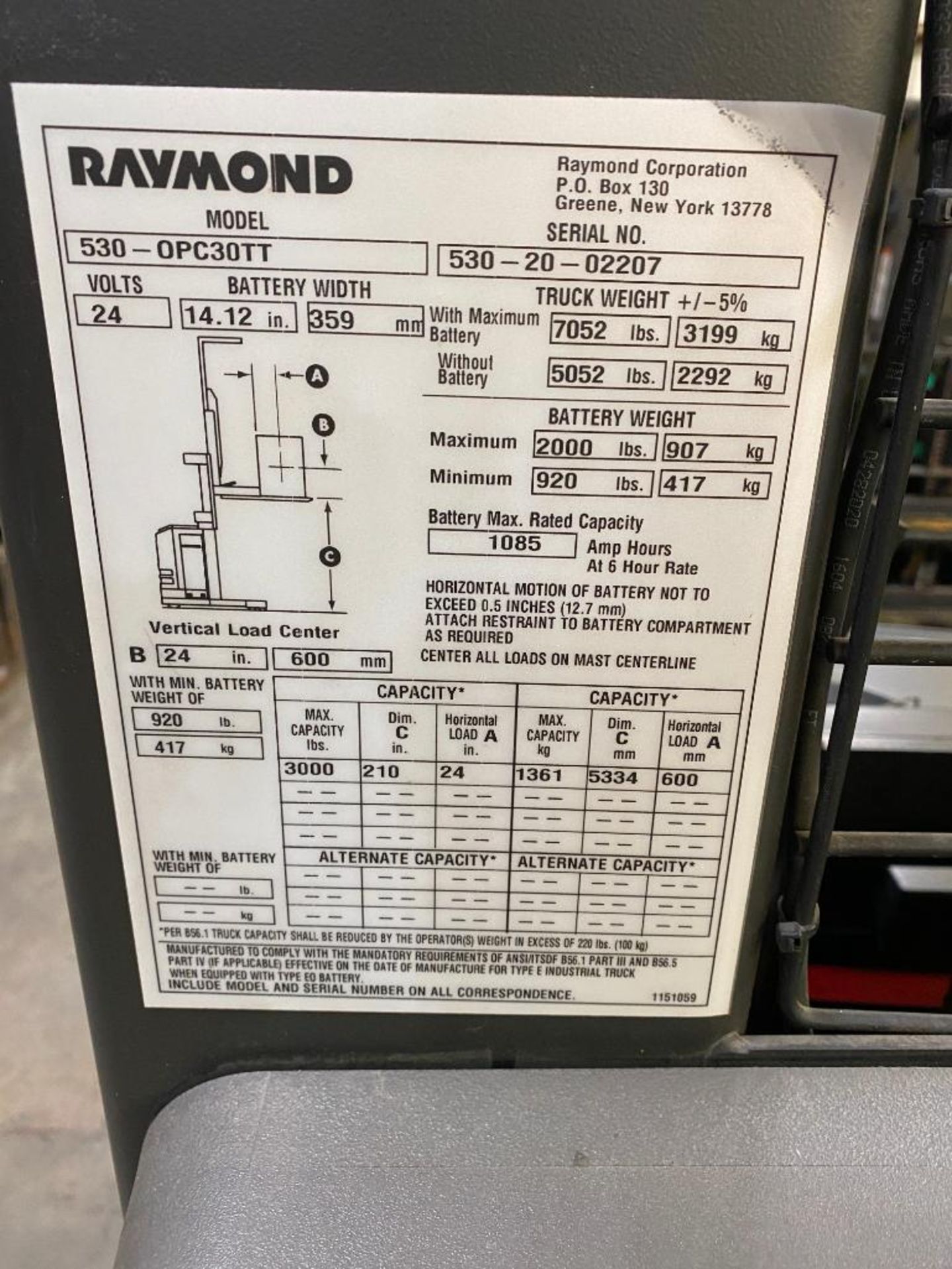 2022 Raymond Electric Stock/Order Picker Truck, Model 530-OPC30TT, 3,000 LB. Capacity, 210" Lift Hei - Image 6 of 6