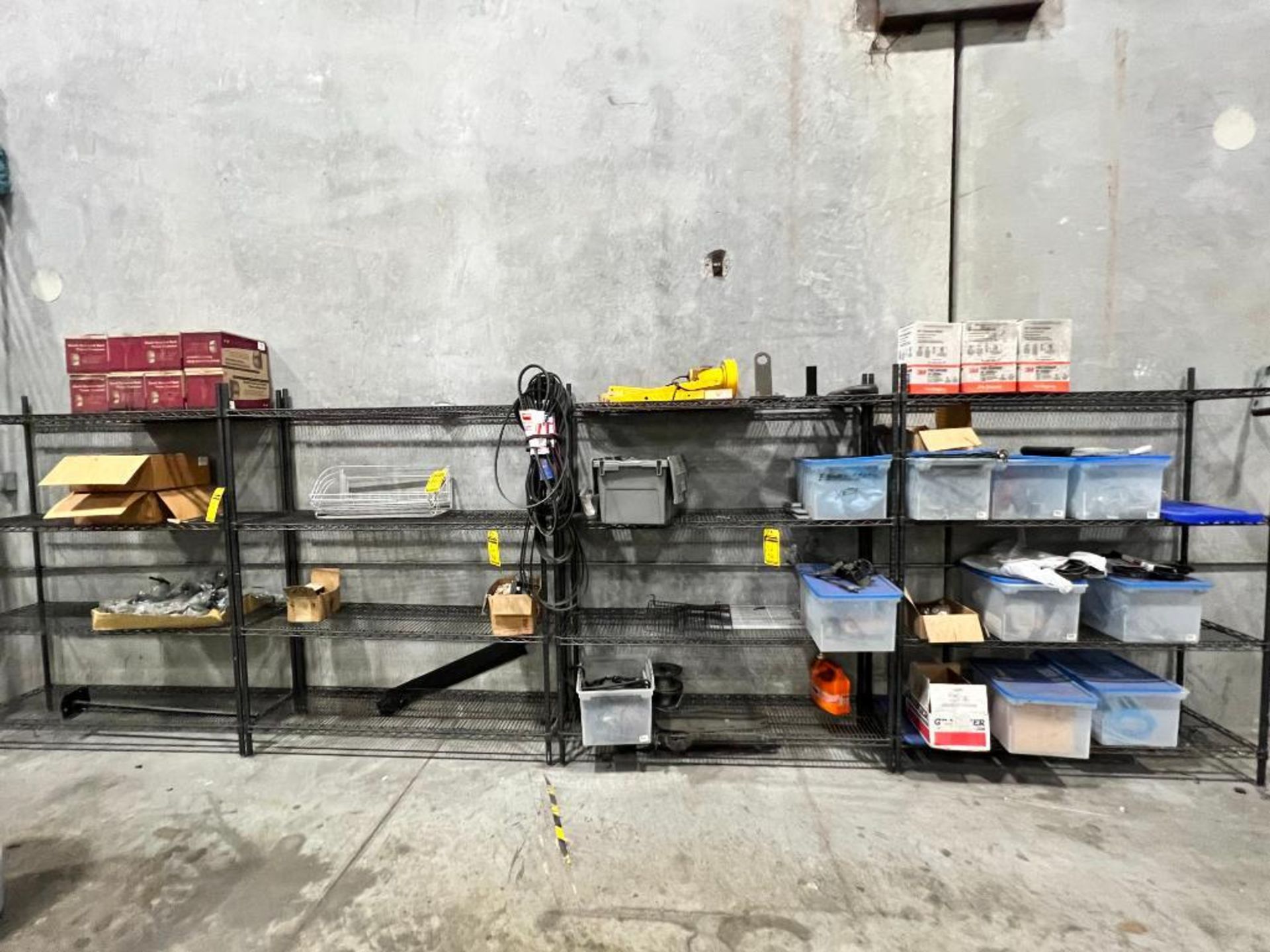 (6) Metal Shelves, 59" L x 72" T x 18" W, w/ Content ($50 Loading fee will be added to buyers invoic